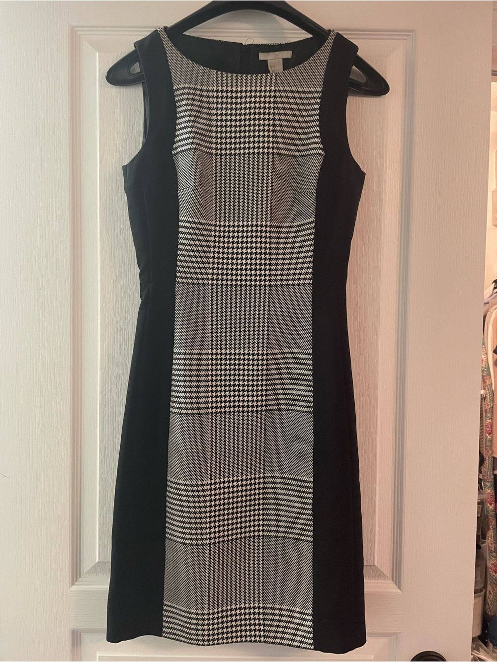 H&M Black & White Plaid Panel Sheath Dress